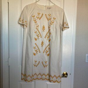 Ann Taylor Loft Gilded Gardens Yellow Gold White Shift Dress Size M-NWOT